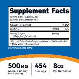 Nutricost Natural Vitamin C Powder (Acerola Cherry) (8oz) - Gluten-Free, Non-GMO