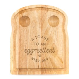 Breakfast Egg Board - "A Toast to an Egg-cellent" Birthday Gifts, Mum, Dad from Son Kids Daughter Baby - Unique Mothers Day Fathers Day Idea - Funny Engraved Pun Design Natural Wood (STEPDAD)