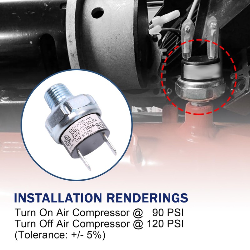 Air Pressure Switch 90-120 PSI Tank Mount Thread 1/4"NPT 12V/24V