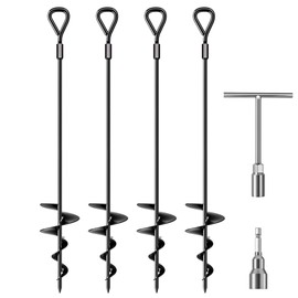 30" Long Ground Anchor, Heavy Duty Earth Anchors 30 inch Ground Anchors Screw in Kit with T-Handle Hex Wrench for Camping Tent, Swing Sets, Securing Animals, Sheds, Trampoline(4 Pcs) (Black)