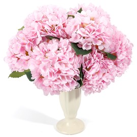 Auihiay Pink Hydrangea Artificial Flowers, 13.8” x 7.9" Artificial Hydrangea Silk Flowers Bouquet, 8PCS Large Hydrangeas for Outdoor Wedding Office Family Party Living Room Table Decoration