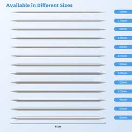 Coopay 65 pcs Double Pointed Knitting Needles Set, 15cm Short Double Ended Knitting Needles for Beginner, 1.5-5.0mm Metal Straight Needles Starter Kit for Sock, DPNs Knitting Pins Set