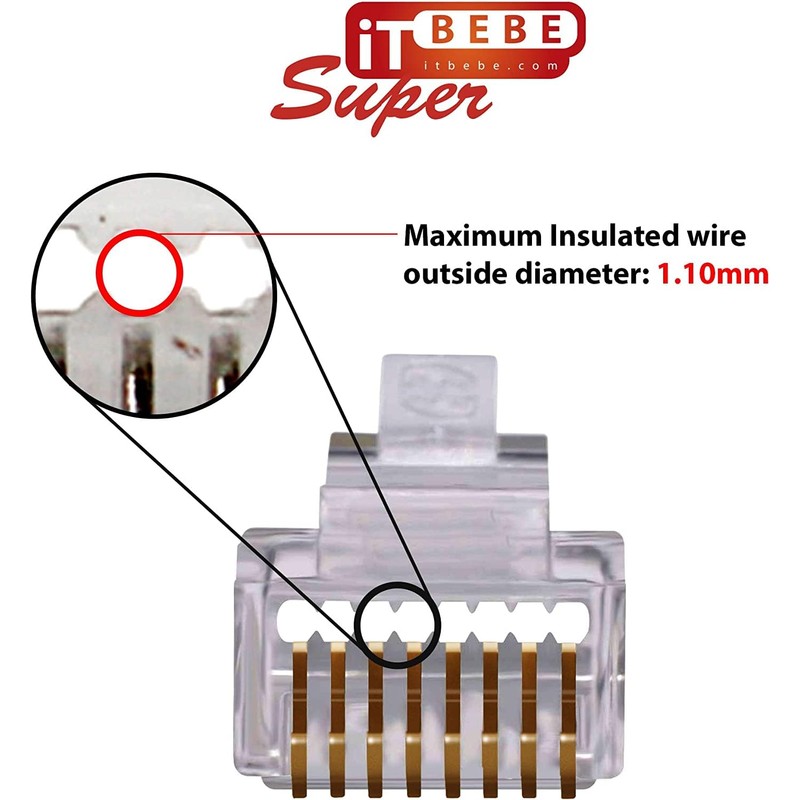 ITBEBE 300 Pieces RJ45 Cat6 Pass Through Connectors - Gold