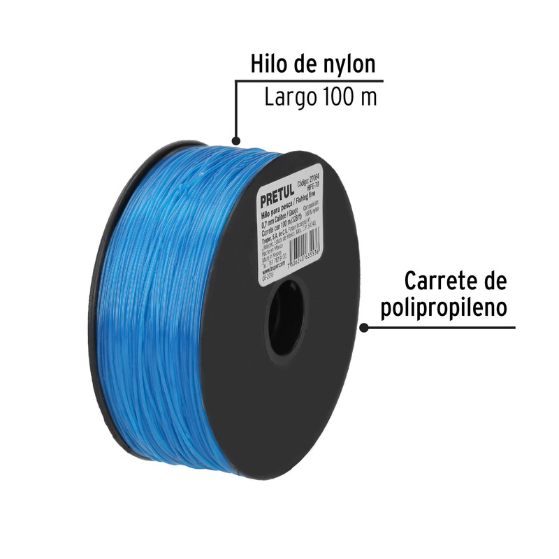 Pretul HIPE-70, Hilo para Pesca, Rollo 100m, Calibre 0.70mm, Azul