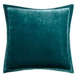 HiEnd Accents Stella Faux Silk Velvet Flanged Euro Sham Pillow Cover, 27x27 inch, Teal, Romantic Western Modern Traditional Style Luxury Bedding