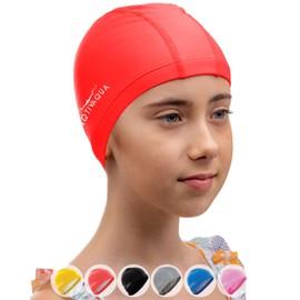 AqtivAqua Swimming Cap Children Girls Boys Swimming Cap Kids Swimming Cap Swimming Caps Children's Swimming Cap (Red Colour, Children's Size)
