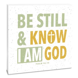 Be Still Know I Am Olive Speckles Cross 10 x 10 Wood Tabletop Sign Plaque