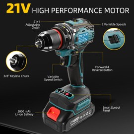 21V Cordless Power Drill/Driver Set, Electric Power Drill Set with 2 Battery & Charger, 3/8” Keyless Chuck, 2 Variable Speed, 28-Piece Kit Power Drill Drivers for Home Use