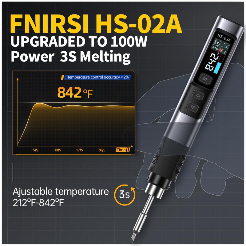 FNIRSI HS-02A 100W Portable Corded Soldering Iron Kit, 3S Fast