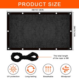 RUCUDIM Awning, Shade Net, 2 x 4 m Sun Protection Garden, Awning with Eyelets with 6 m Ropes, UV Protection 95% Wind-Permeable, Robust for Pergola, Garden, Patio, Balcony (Black)