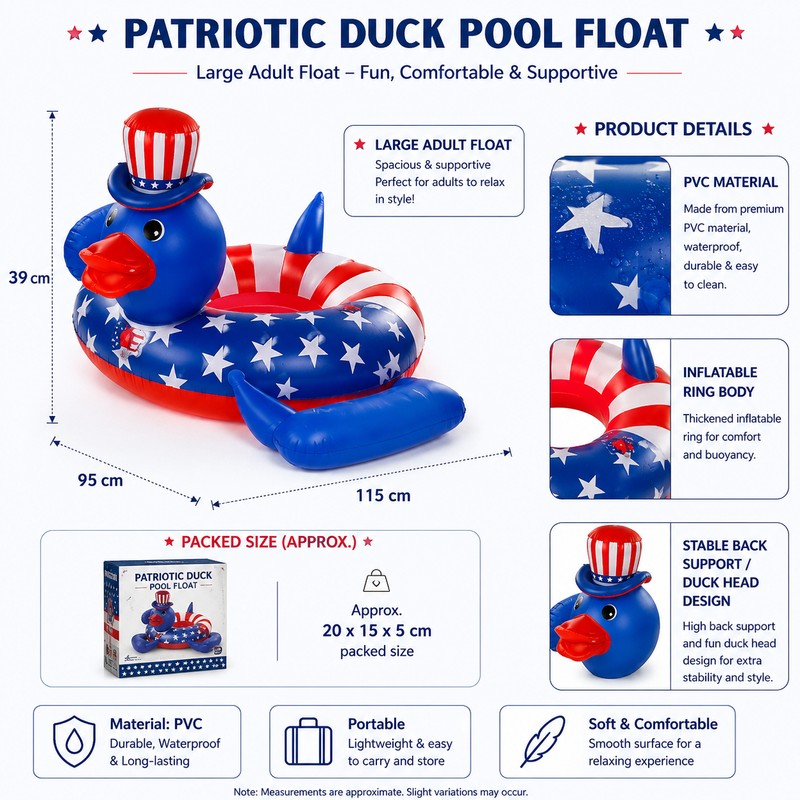 2-Pack Patriotic Duck Pool Floats for Summer Fun – Red