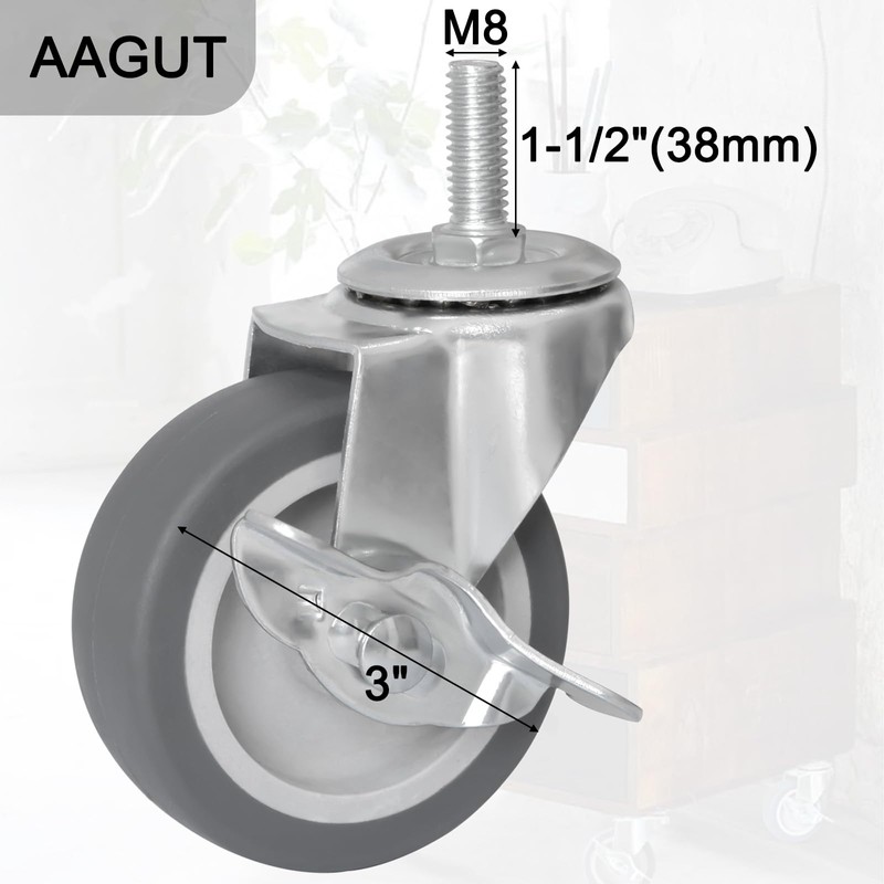 AAGUT 3 Inch Caster Wheels with Locking Brakes, Rubber Heavy