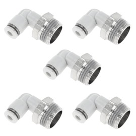 Motoforti Push to Connect Air Fittings 5/32" 90 Degree Air Line Quick Joint Plastic Metal 3/8"BSPT 5 Pcs White Silver Tone