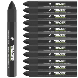 TRACER Construction Lumber Crayon Markers, Pack of 12 - Black. 12 x Black Multi Surface Marking Crayons