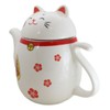 Ebros Gift Japanese Maneki Neko Lucky Beckoning Cat Ceramic Tea