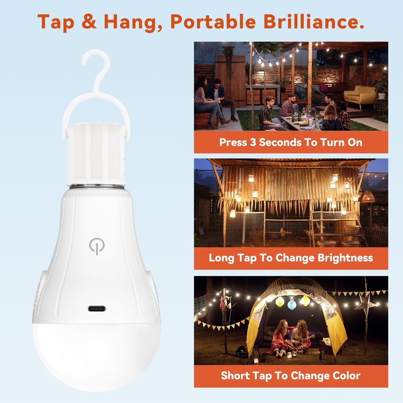 Neporal MagicGlow Rechargeable Light Bulbs with Remote, 3 Colors Shift