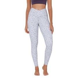 ODODOS Women's Cross Waist 7/8 Yoga Leggings with Inner Pocket, Inseam 25" Gathered Crossover Workout Yoga Pants, Dalmatian, Medium