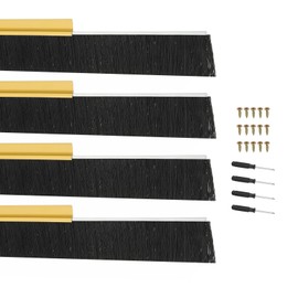 PATIKIL Door Brush Sweeps 2.76" Bristles x 39.37" Long, 4 Sets H-Shape Aluminum Alloy Holder Brush Sweep for Bottom of Door Seal Garage Weather Stripping, Gold/Black