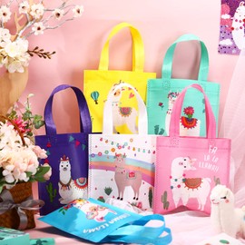 24 Pieces Llama Party Favor Bags, Non Woven Alpaca Cactus Gift Bags Treat Tote Bags Candy Goodie Bag Mexican Fiesta Cinco De Mayo Party Supplies with Handle for Kids Birthday Baby Shower Decoration