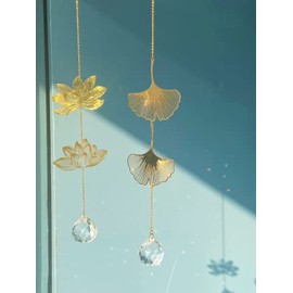 Crystal Suncatcher Hanging Decoration Lotus & Ginkgo Leaf Rainbow Charm Home Garden Room Window Spiritual Prisms Mother's Day Gift Boxed