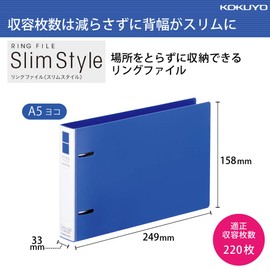 Kokuyo File Ring File Slim Style PP Sheet Cover A5 Horizontal 220 Sheets Blue F-URF437B