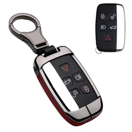 LETINGFAR Key Case for Land Rover, Smart Key Case, Key Cover, Zinc Alloy, Leather, 5 Buttons, Designed for Land Rover, Range Rover Sports, etc, red