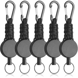 Uniclife - Paquete de 5 llaveros retráctiles, soporte retráctil para llaves y tarjetas de identificación, clip extensible para insignias con mosquetón paracord y llavero