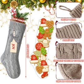 Zhanmai 6 Pack 18'' Khaki and Cream Cable Knit Boho Christmas Stockings Neutral Personalized Stockings with Wooden Name Tags Farmhouse Xmas Rustic Decorations for Family Holiday Decor (Classic Style)