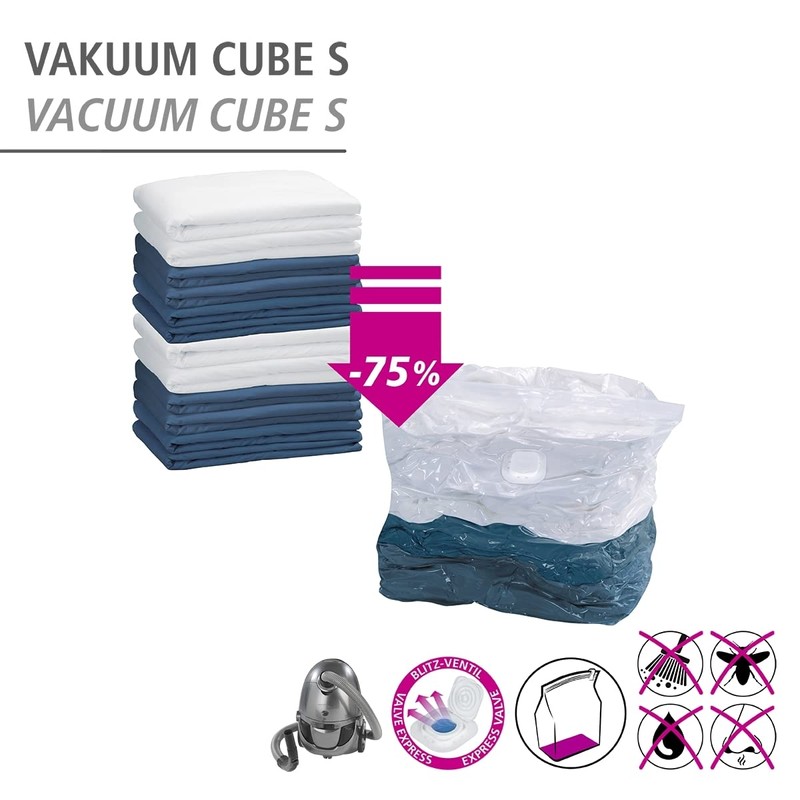 WENKO Aufbewahrungsbeutel Vakuum Cube S, Vakuumier-Beutel für Kleidung, Bettdecken, spart