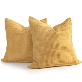 26x26 Inch Throw Pillow Covers Set of 2 Cotton Euro Shams Waffle Weave Cushion Covers, Large Decorative Pillowcase for Couch Sofa Bedroom Car,Yellow