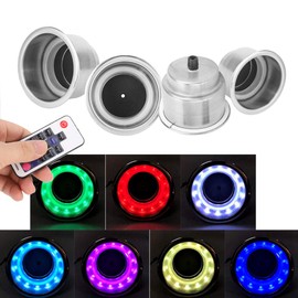 Arsor 4PCS Stainless Steel Cup Drink Holder, 3W 7 Colors Changing RGB 14 LED Remote Control Cup Drink Holder Anti Slip Cup Holder for Marine Boat Rv Camper Pontoon Table Atmosphere Lamp Decoration