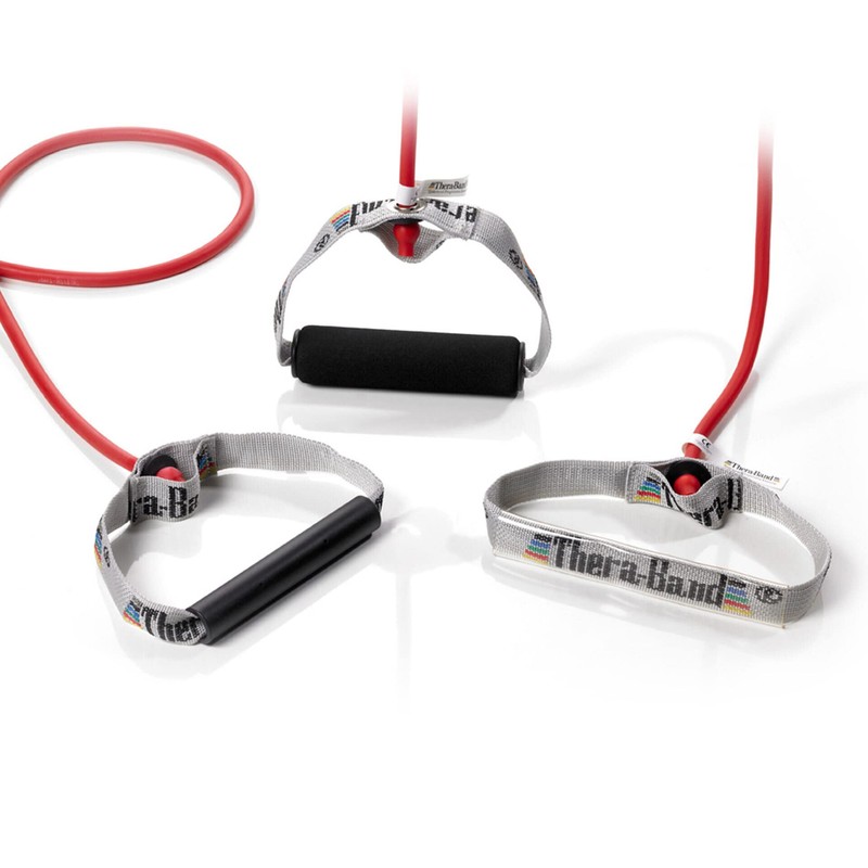 TheraBand Widerstandstrainer Bodytrainer Tubing mit festen Griffen Rot | Mittel,