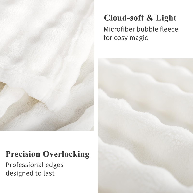 RUIKASI Fleece Throw Blanket for Sofa - White Single Fluffy