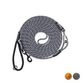 Floxik Recall Lead for Dogs, 5 m, 10 m, 15 m, 20 m, Grey, Reflective Rope Lead with Removable Hand Strap, Also Ideal as a Training Lead for Puppies