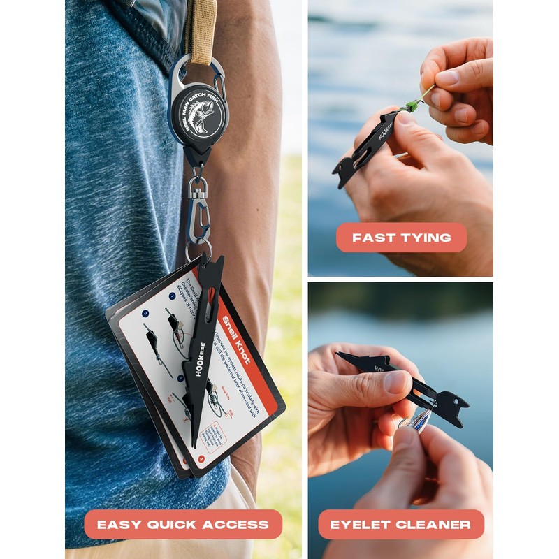 HOOK-EZE Fishing Nail Knot Tying Tool Combo|Includes Waterproof Pocket Guide,