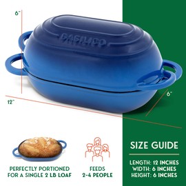Enameled Cast Iron Bread Oven 2 Qt (Blue), Non-Stick Single Loaf Cast Iron Bread Pan with Lid, Easy Homemade Sourdough Dutch Oven with Lid, Oven-Safe Artisan Bread Baking Pan