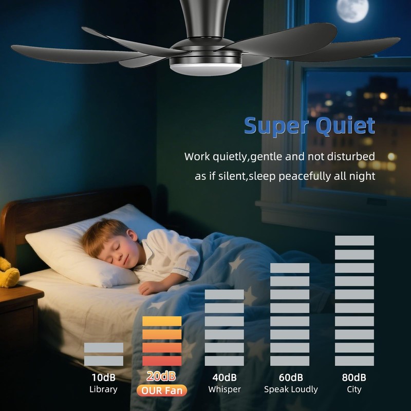 RIENAZA Ceiling Fans with Lights, 42 Inch Low Profile Ceiling