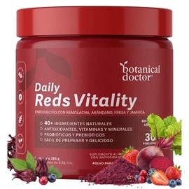 Antioxidantes en Polvo | Mezcla de +40 Superfrutas y Extractos Naturales | Energía, Digestión e Inmunidad | Formula con Vitaminas y Probióticos | 30 Porciones 225g - Reds Botanical Doctor