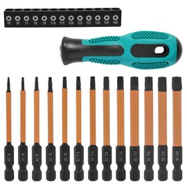13-Piece Bit Set Long, 1/4 Inch Torx Screwdriver Set, with Non-Slip Handle, S2 Steel, with Magnetic, T5 T6 T7 T8 T9 T10 T15 T20 T25 T27 T30 T35 T40, for Cordless Screwdrivers (Black, Orange)