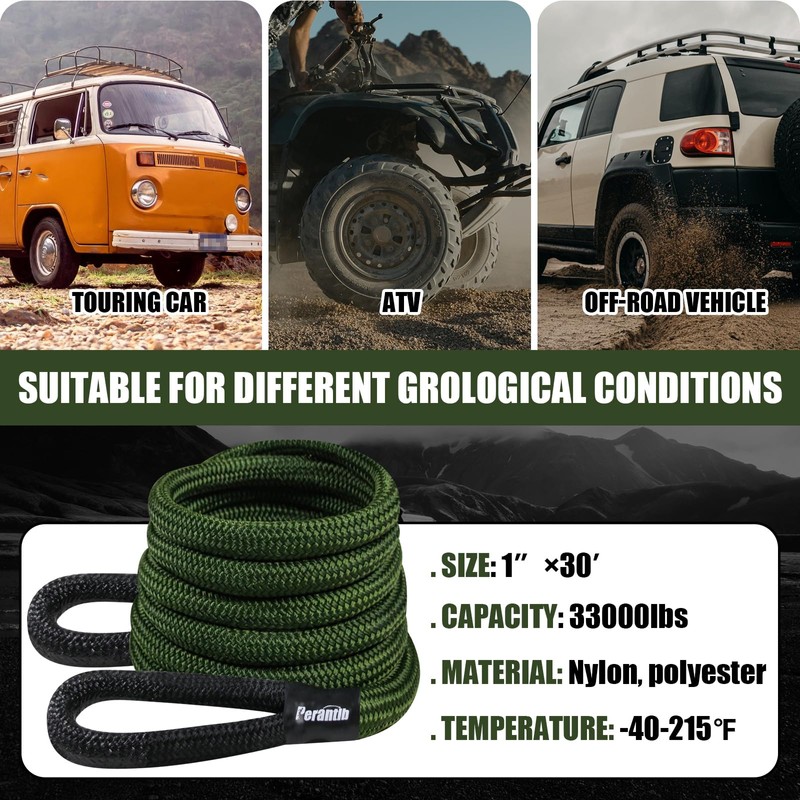Perantlb Kinetic Recovery Rope - 1" x 20ft (33000lbs), Tow
