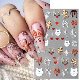 4 Sheets Embossed Elk Nail Stickers 5D Self-Adhesive Bow Gift Cookie Man Snowflake Nail Art Stickers Red Christmas Nail Decals New Year Nail Art Supplies for Women Girls DIY Manicure Nail Decoration