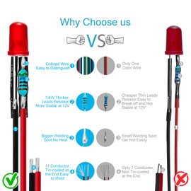 CHANZON 20 pcs Pre-Wired 5mm Red LED Diode Lights (Round Diffused Frosted Lens DC 12V) with 680 ohms 1/4W Resistor and 24awg Wire Indicator Light Emitting Diodes Lighting 5mmled