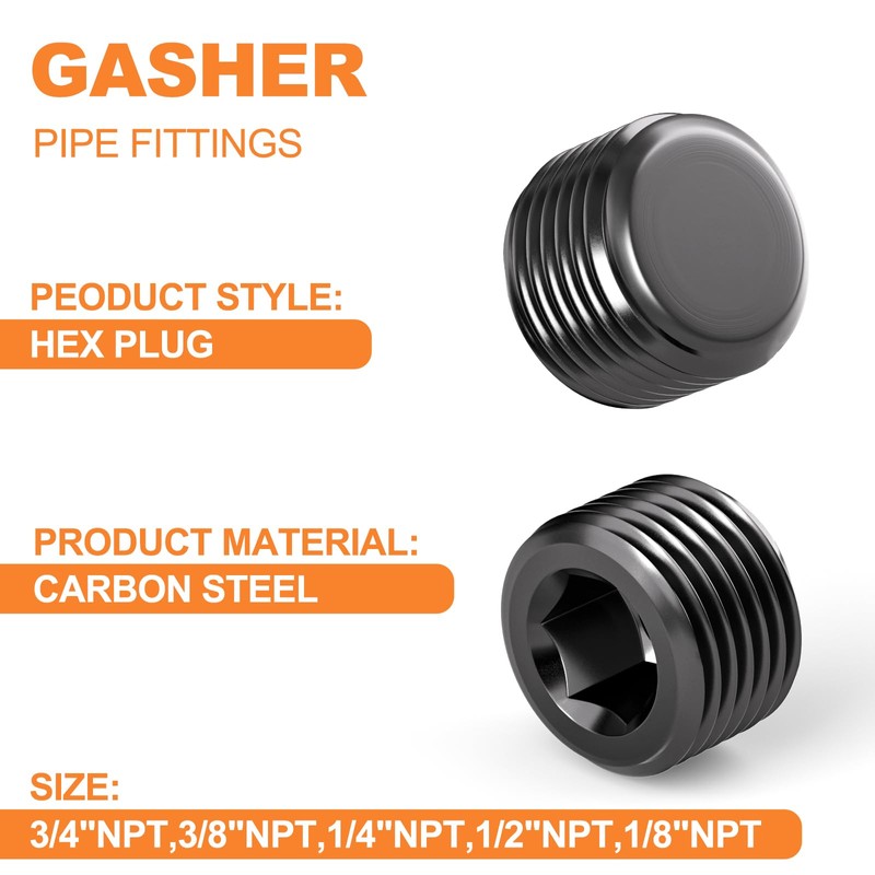 GASHER 70Pcs Carbon Steel Pipe Plug Fitting Internal Hex Thread