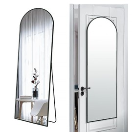 SCWF-GZ 57x20 Door Hanging Full Length Mirror, Floor (Height 5.7ft just Body in1.3ft) or Wall Mounted Metal Frame Arch Dressing Mirrors for Bedroom Bathroom Living Room 57 20 inch Black