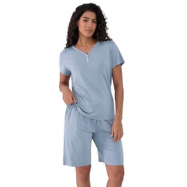 Joyaria Ladies Quick Dry Lightweight Short Sleeve Pajamas Summer Cooling Soft Travel Bamboo Viscose Petite (Dusty Blue, Small)