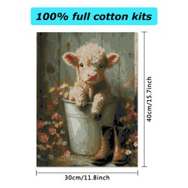 Cow Stamped Cross Stitch Kits for Adults Begainner,Animal Needlepoint Counted Cross Stitch Kits for Adults,11 CT Patterns Dimensions Counted Cross Stitch Craft Kits for Home Wall Decor 12x16inch