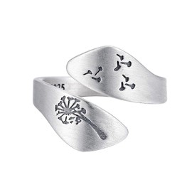 LOVECOM 925 Sterling Silver Dandelion Open Rings for Women Men Wedding Bands Vintage Love Nature Plants Wide Hugging Wrape Rings Silver Jewelry Christmas Gifts for Mother Daughter