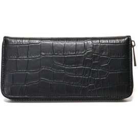 Berkut 1030212 Soft Cowhide Leather [Croco Embossing] Luxury Genuine Leather Long Wallet with Round Zipper, Black