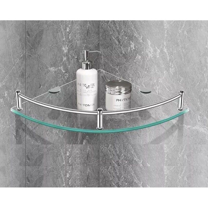 ArgenMex Set Baño 3 Repisas Esquineras Cristal + Toallero Doble