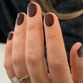 Wind Red Press on Nails Short Square Fake Nails Short Nails Press Ons Dark Solid Color False Nails Full Cover Glossy Glue on Nails Reusable Artificial Acrylic Stick On Nails for Women 24 Pcs
